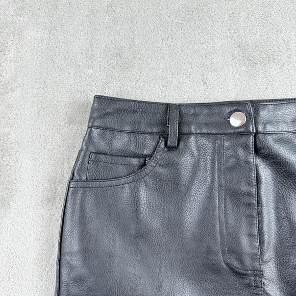 Forever 21 Mini Skirt Womens Medium Black Faux Leather Raw Hem A Line Punk - Picture 5 of 13